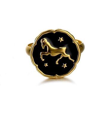 Aries Astrology Constellation Open Ring Horoscope Zodiac Sign 18K Gold Plated